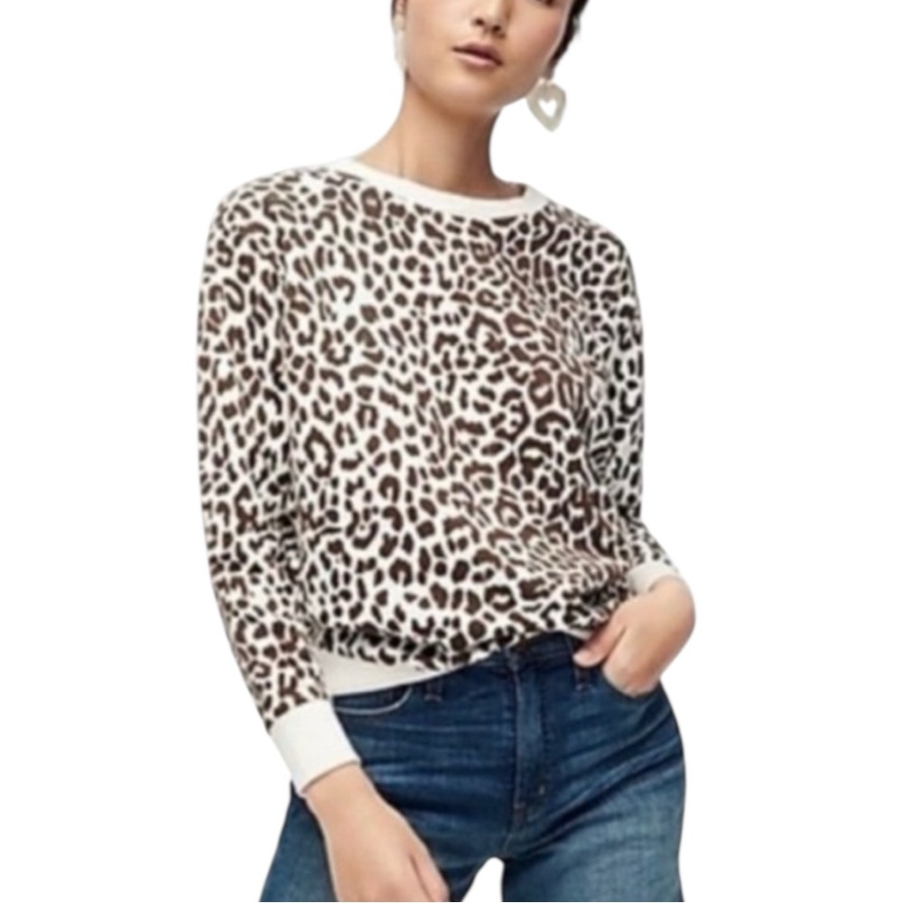 J.Crew Vintage Fleece Leopard Crewneck Pullover Sweatshirt Size‎ Medium EUC